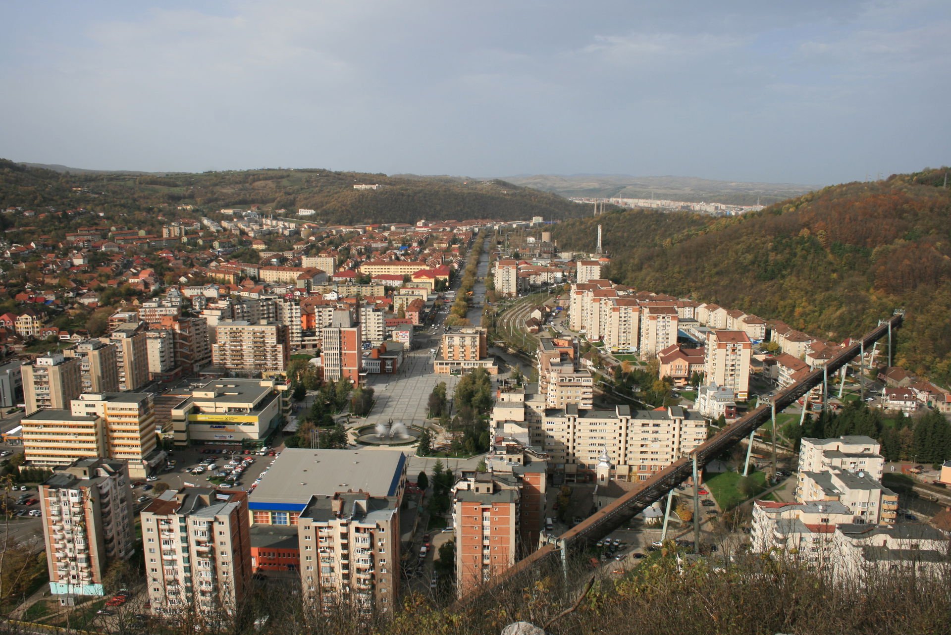 Panoramic view from Golului Hill over Resita Downtown, in the b…