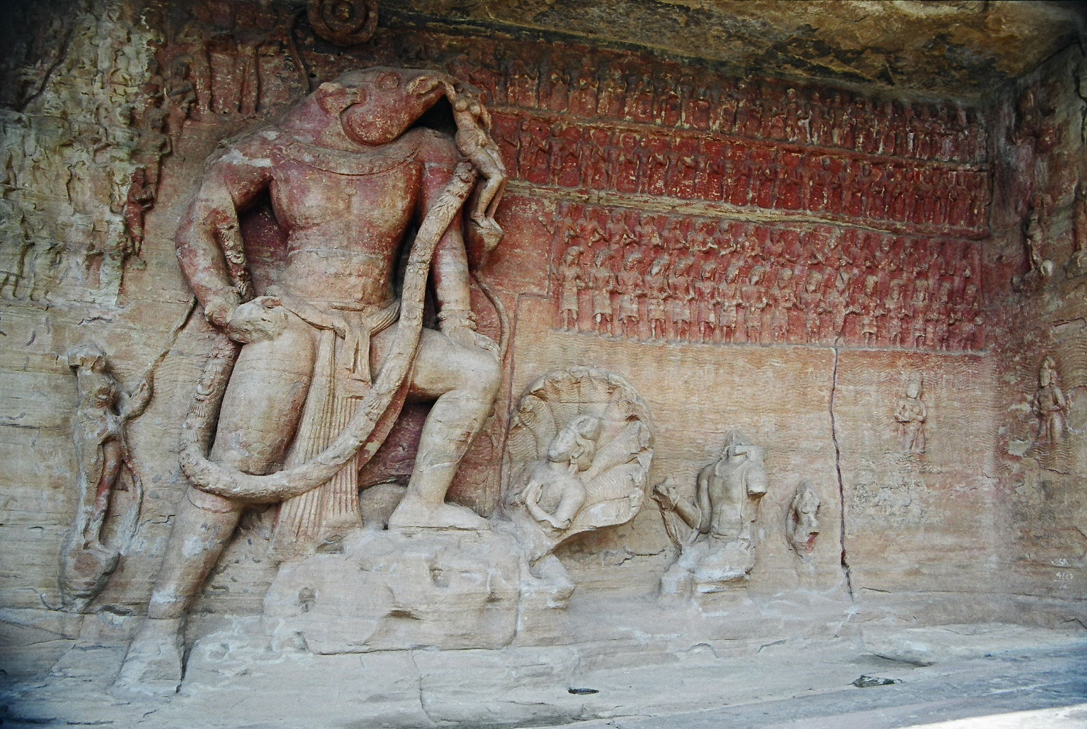 Description=Massive rock carving depicting Vishnu, in his Varah…