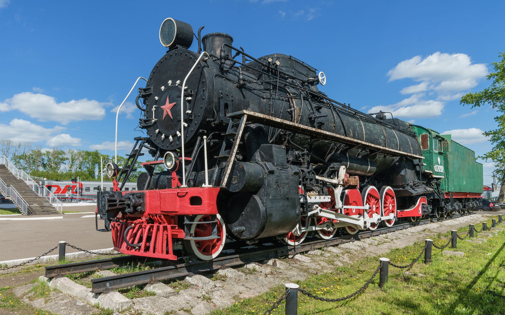 Soviet FD20 steam locomotive exposed at Zuevka railway station,…
