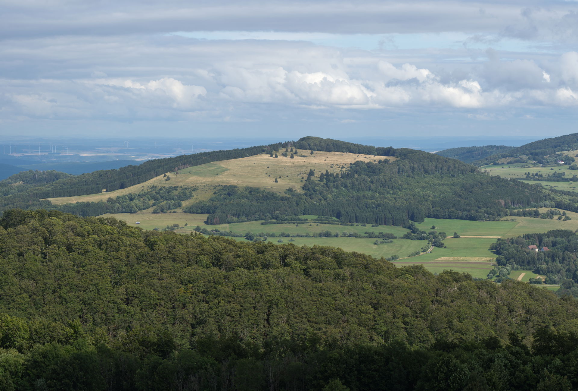 The Arnsberg seen from the  Eierhauckberg in the Rhön Mountains.