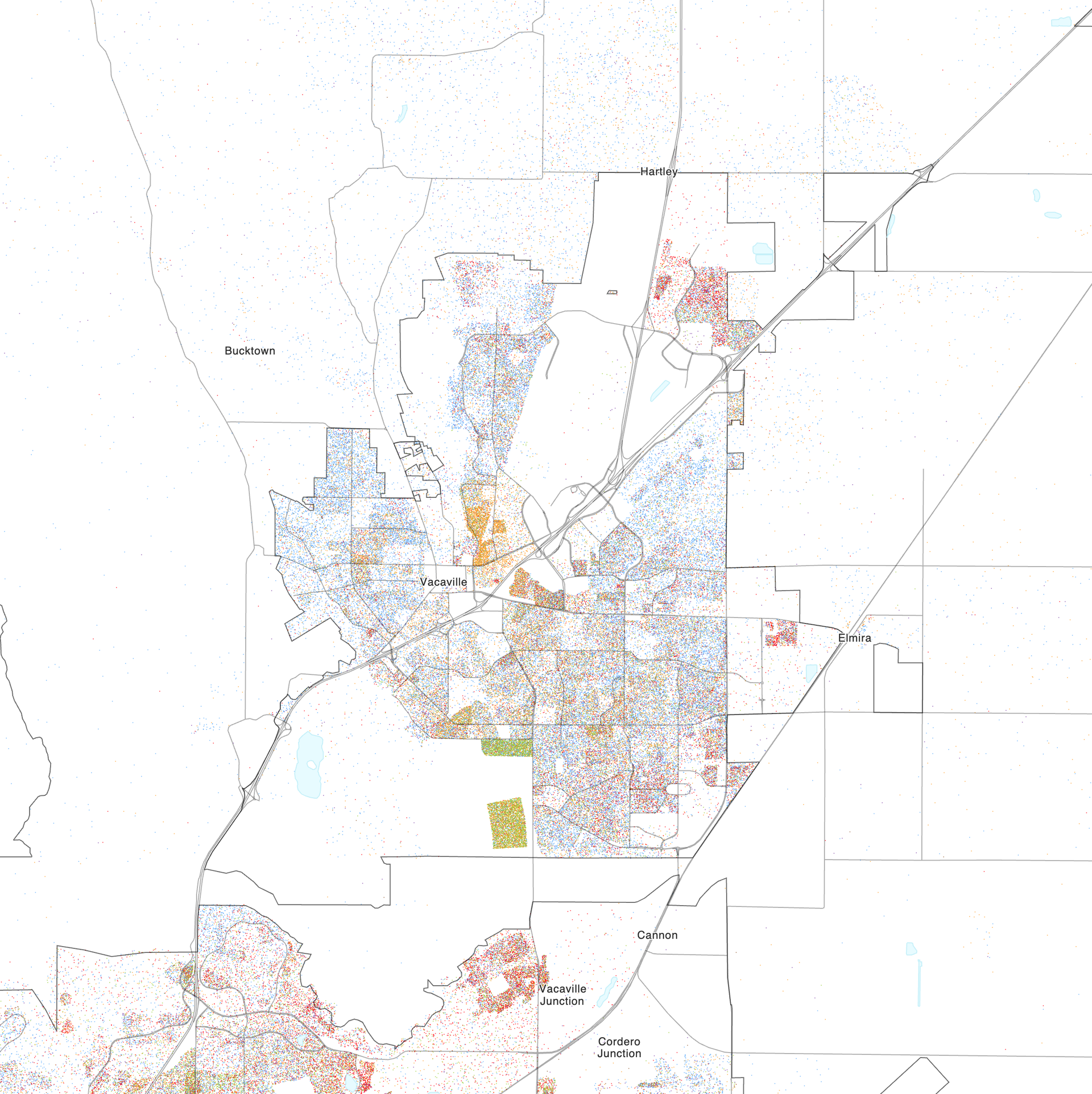 Map of the distribution of races and ethnicities in US cities, …