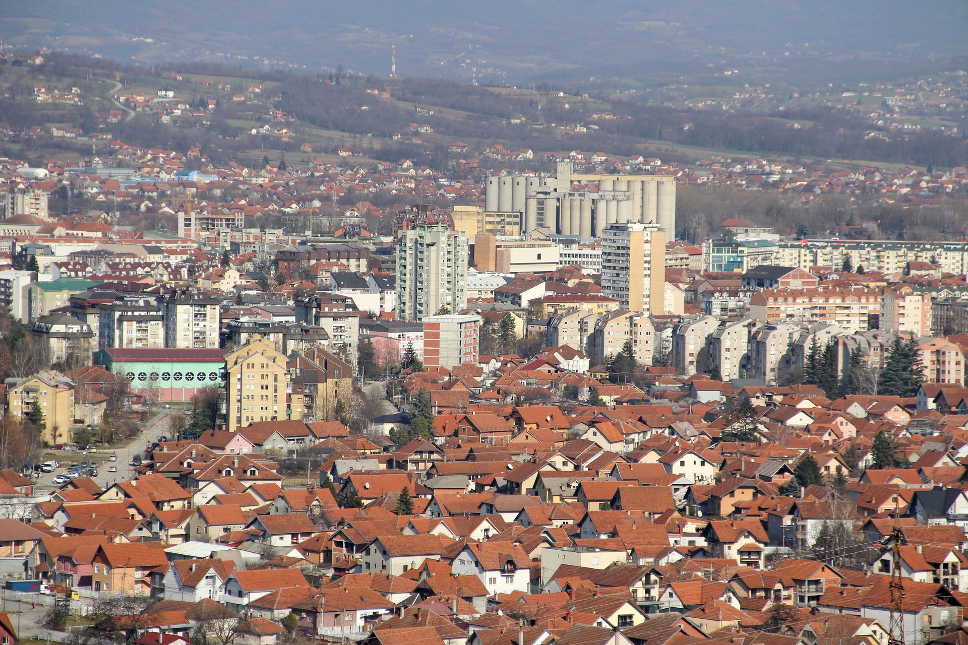 Panoramic view of the city of Cacak, Serbia.