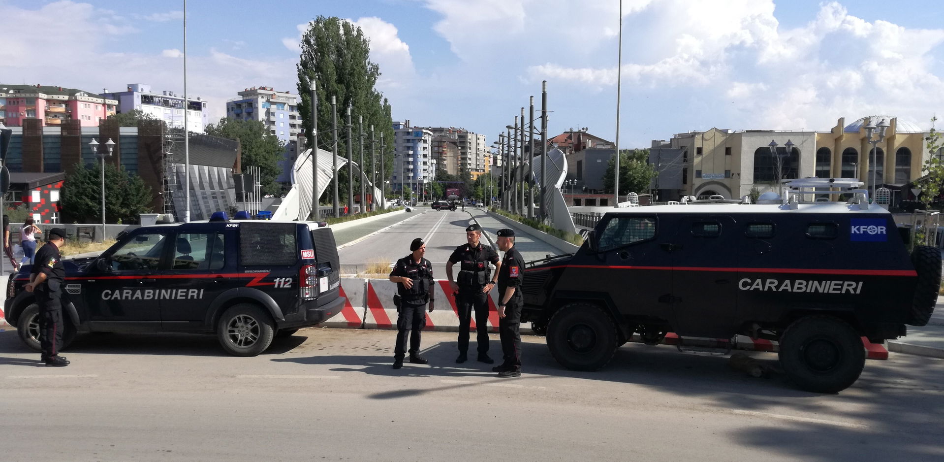 Carabinieri KFOR-MSU patrols in front of Ibar Bridge, in Mitrov…