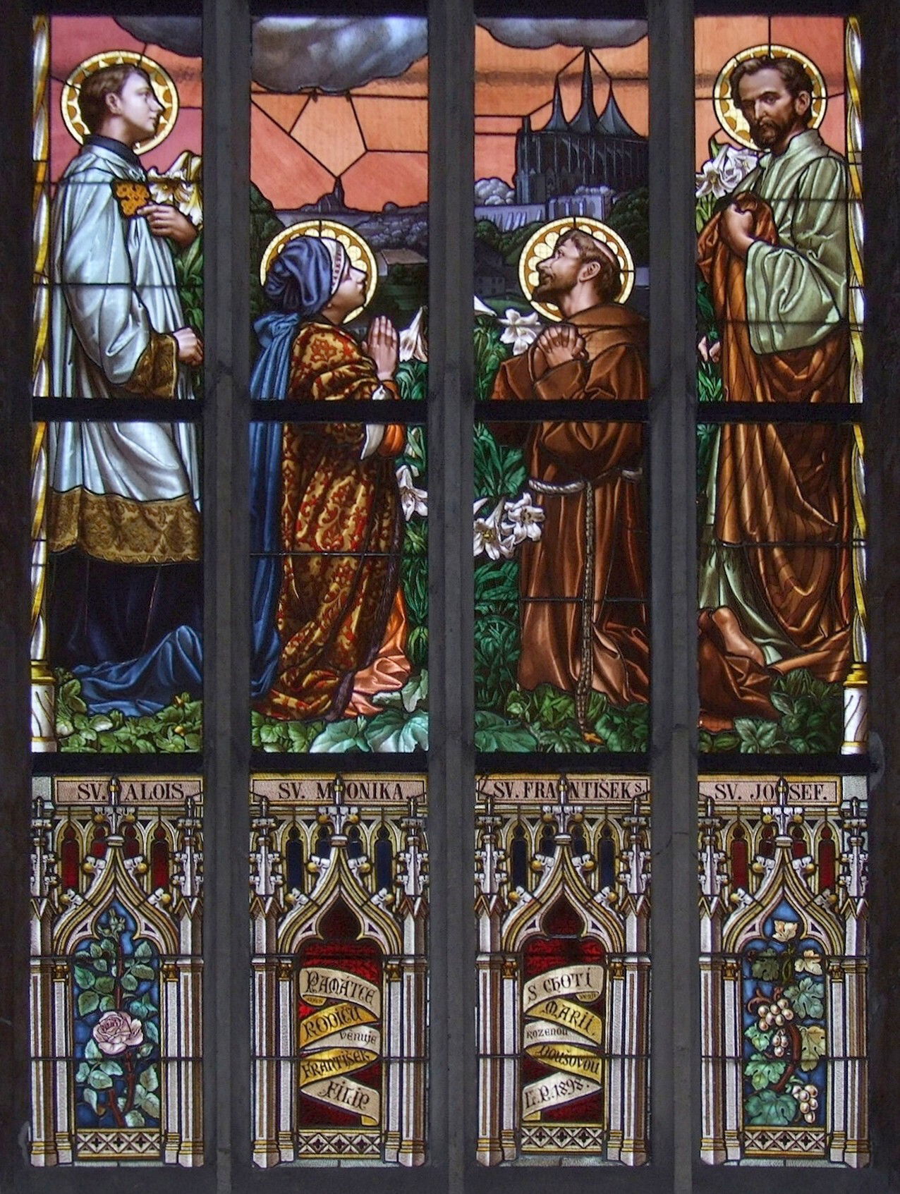 Part of stained glass windows in Kutna Hora, St Barbara's cathe…