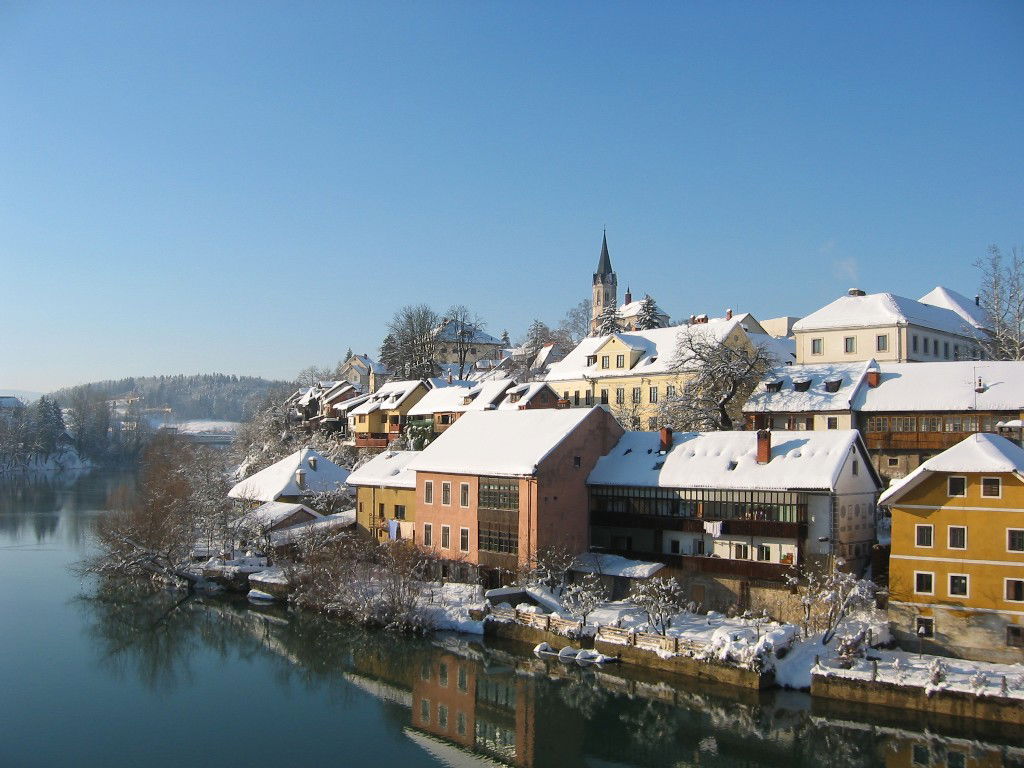 Breg, Novo mesto, Slovenia with Krka river.