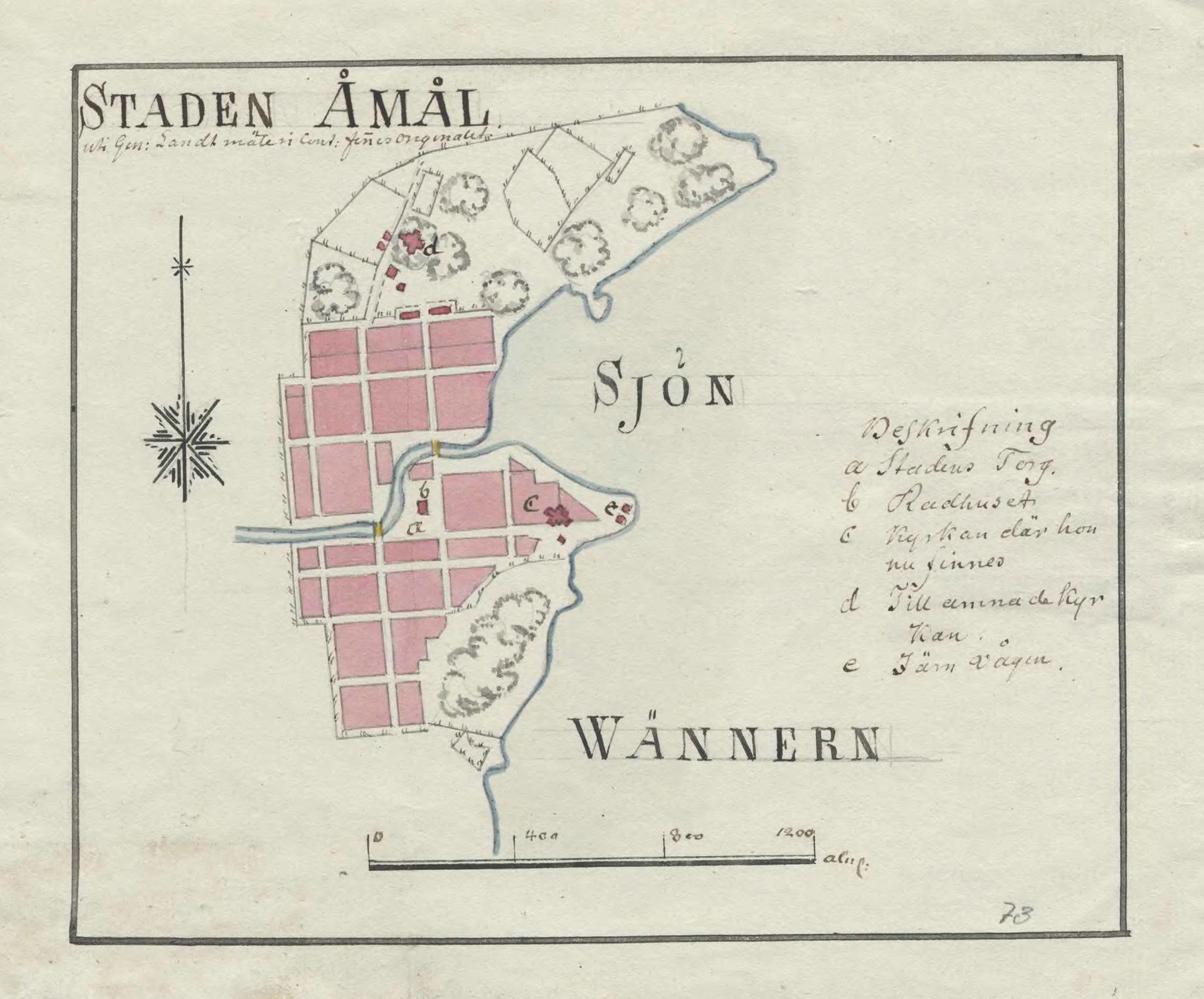 Hand drawn 18th century map of Åmål, Sweden