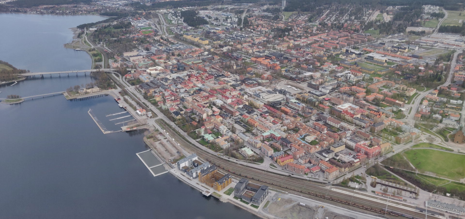Östersund, Sweden, viewed from helicopter. Looking north.