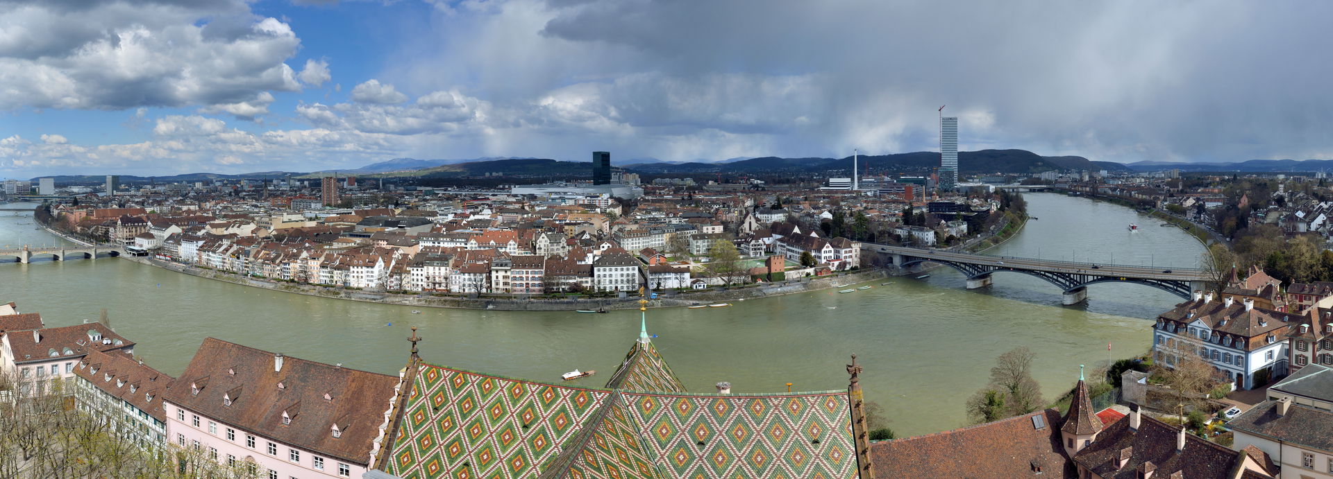 View over Basel and the Rhine knee from Basler Münster