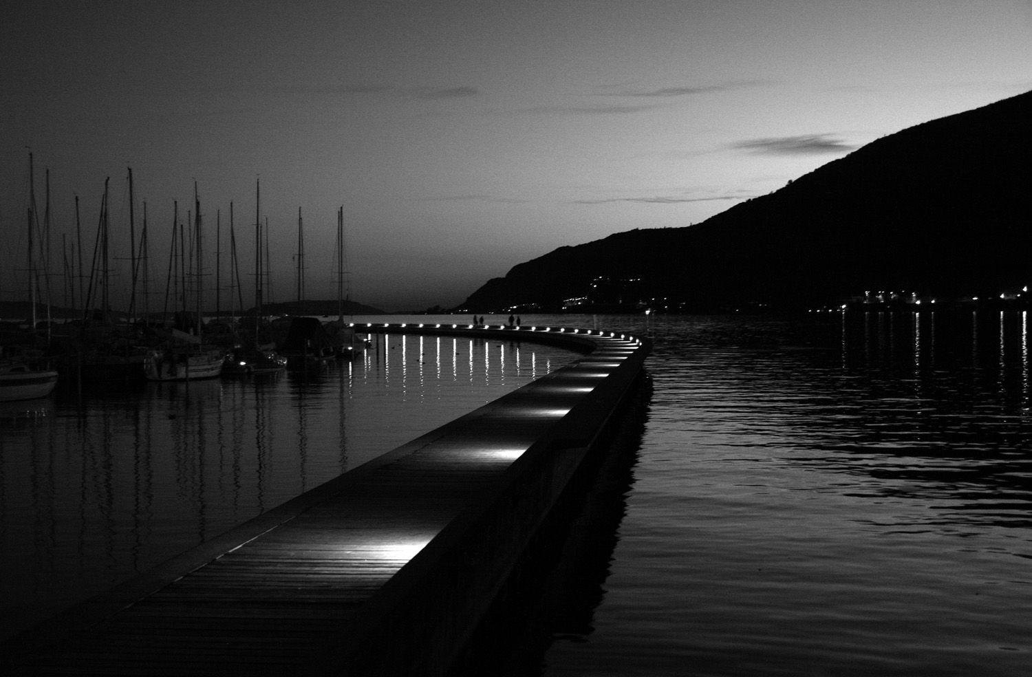 Sunset over the port basin in Biel/Bienne (Switzerland)