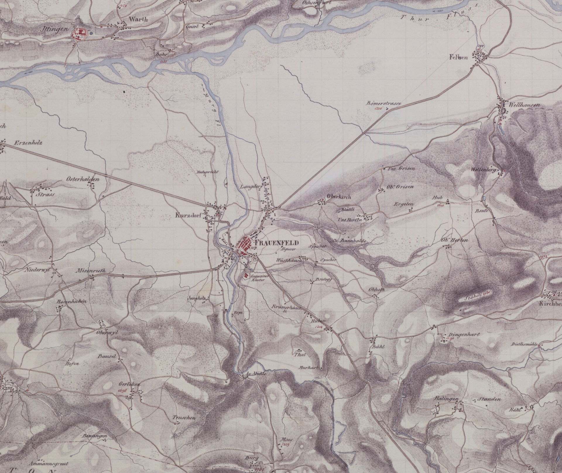 Map of Frauenfeld by Johann Jakob Sulzberger (1838)