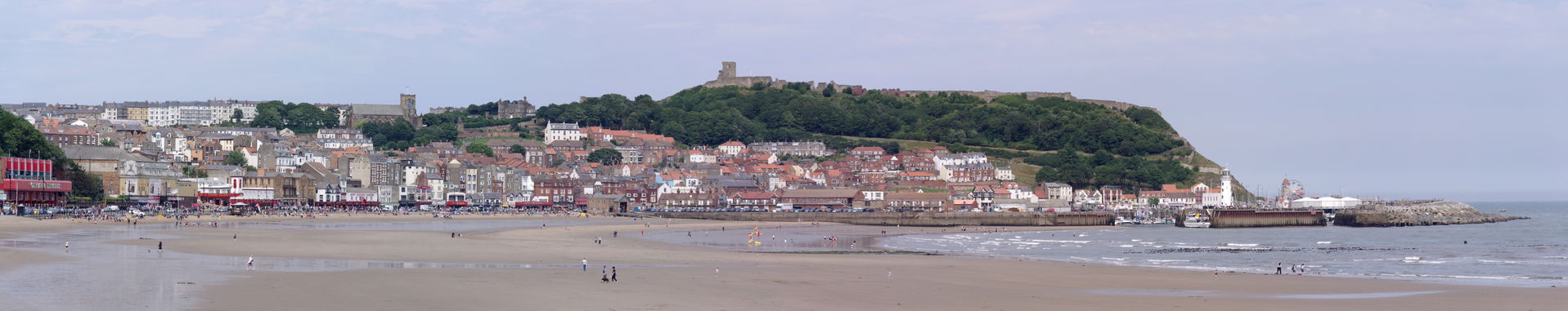 Panorama of the sea front at Scarborough.