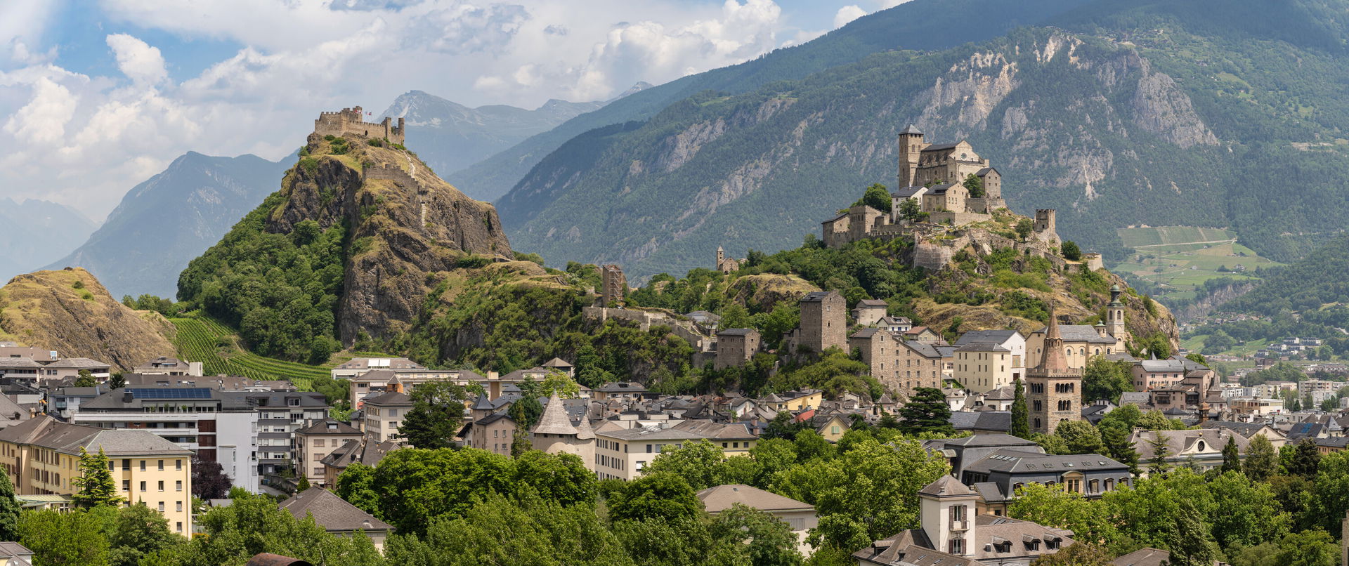 Panorama of Sion, Switzerland from the north-west, showing Tour…
