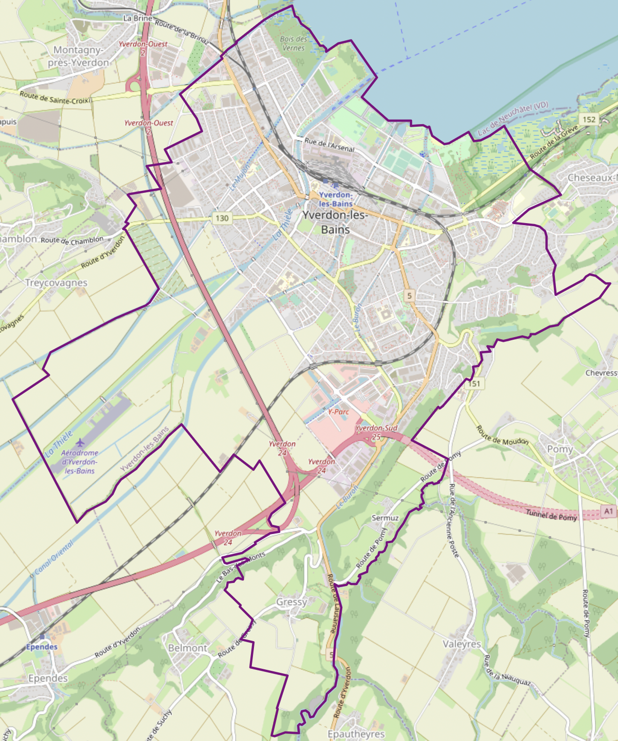 Carte OSM d'Yverdon-les-Bains, Suisse