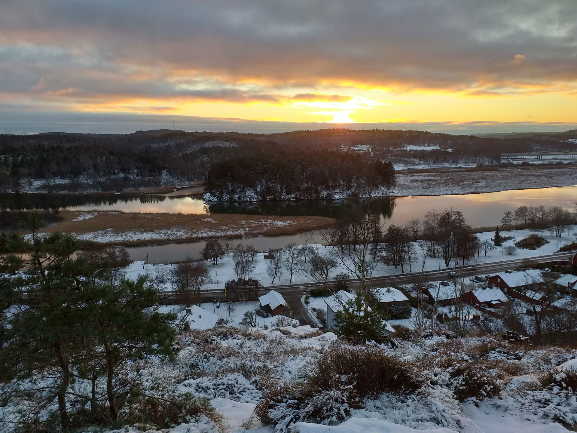 Old town of Kungälv, Sweden viewed from viewpoint at Fontin for…