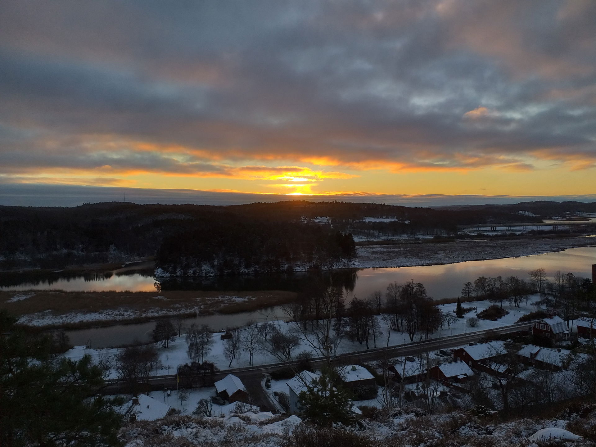 Old town of Kungälv, Sweden viewed from viewpoint at Fontin for…