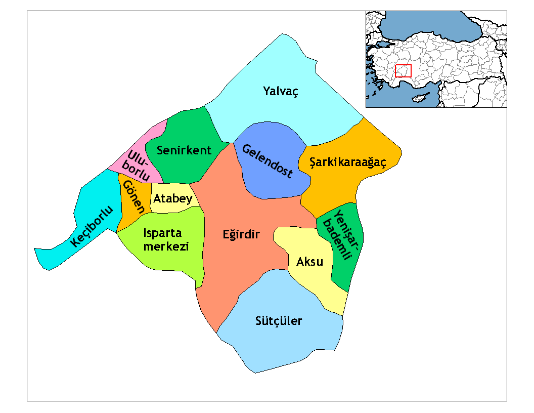 Map of the districts of Isparta province in Turkey. Created by …