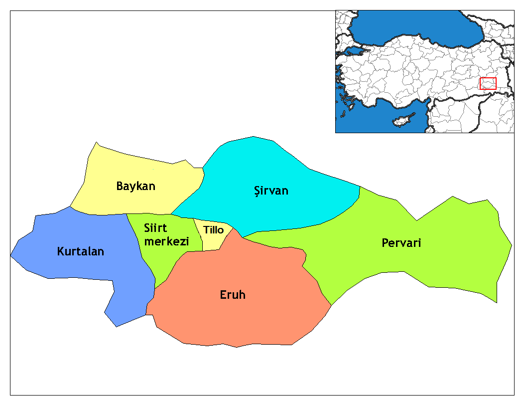 Map of the districts of Siirt province in Turkey. Created by Ra…