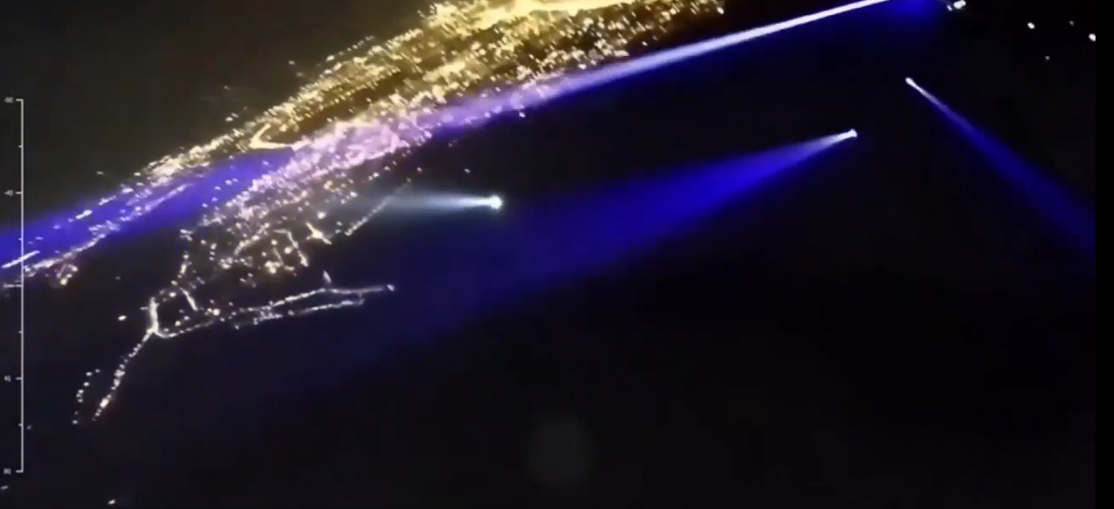 Spotlights captured from a camera mounted to a "Geranium-2 dron…