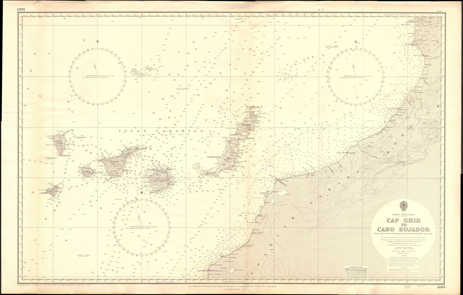 Nautical chart of Cap Ghir to Cabo Bojador. Not current - not t…