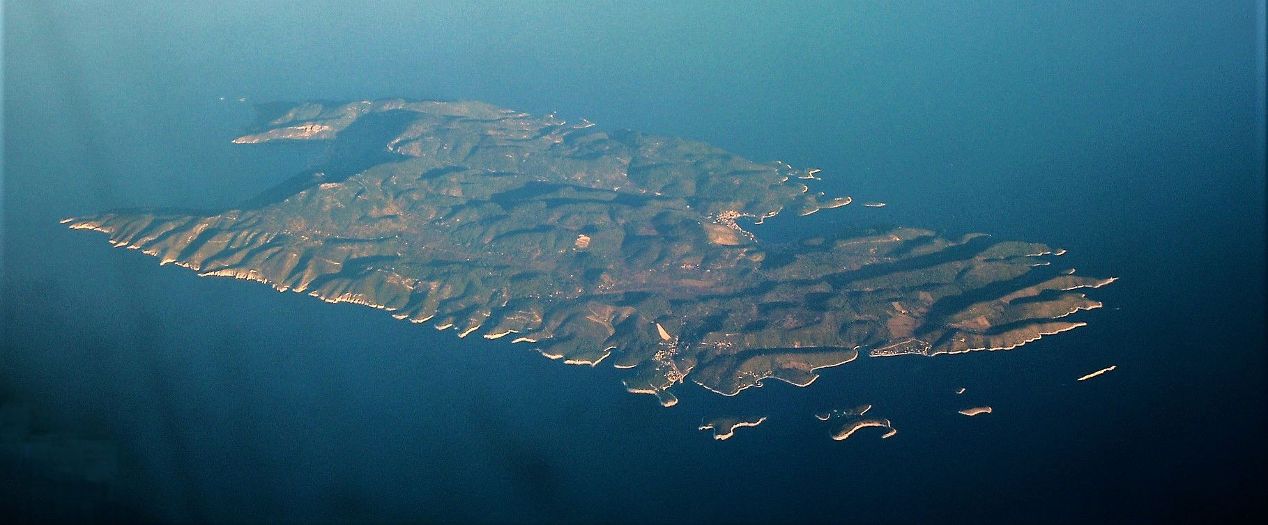 The Vis island seen from the airplane. Located in the Adriatic …