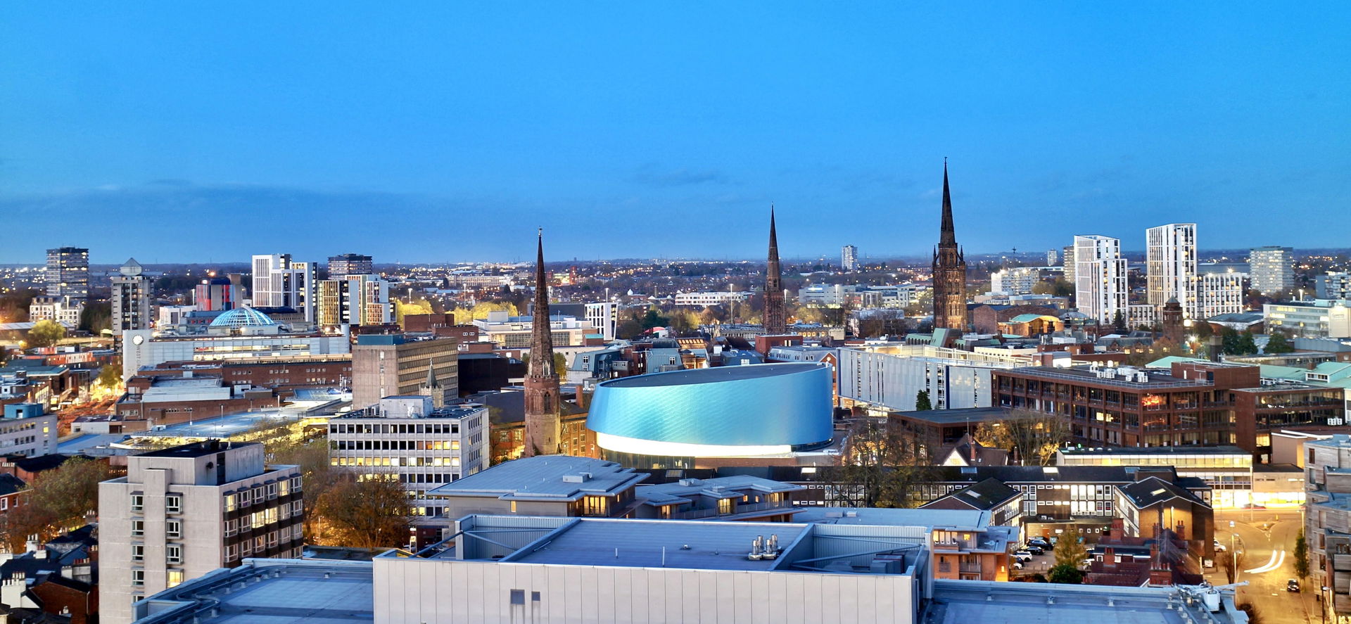 A photograph of the city centre of Coventry, in the West Midlan…