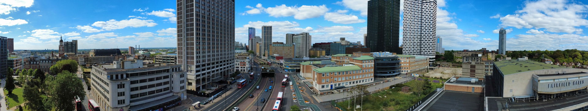 Panorama of Croydon from the space in front of the Fairfields H…