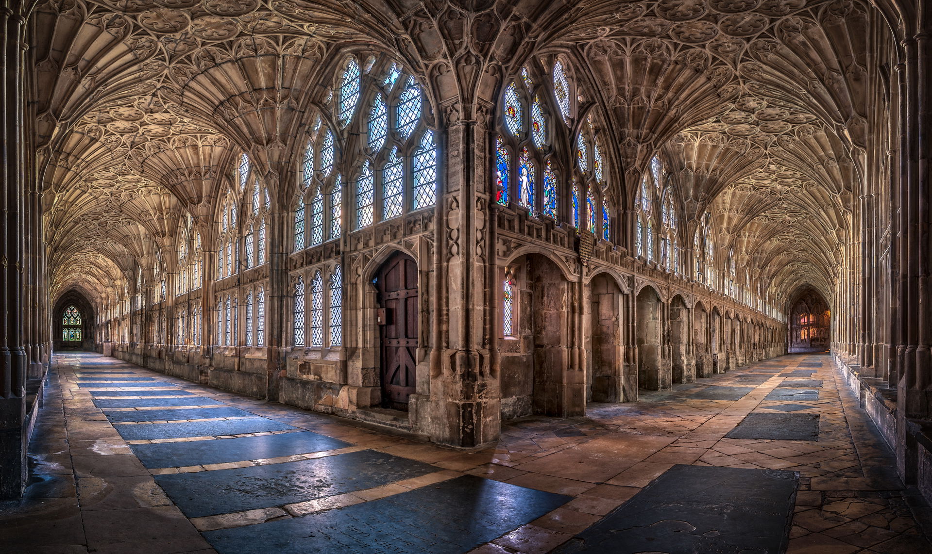 The cloisters at Gloucester Cathedral