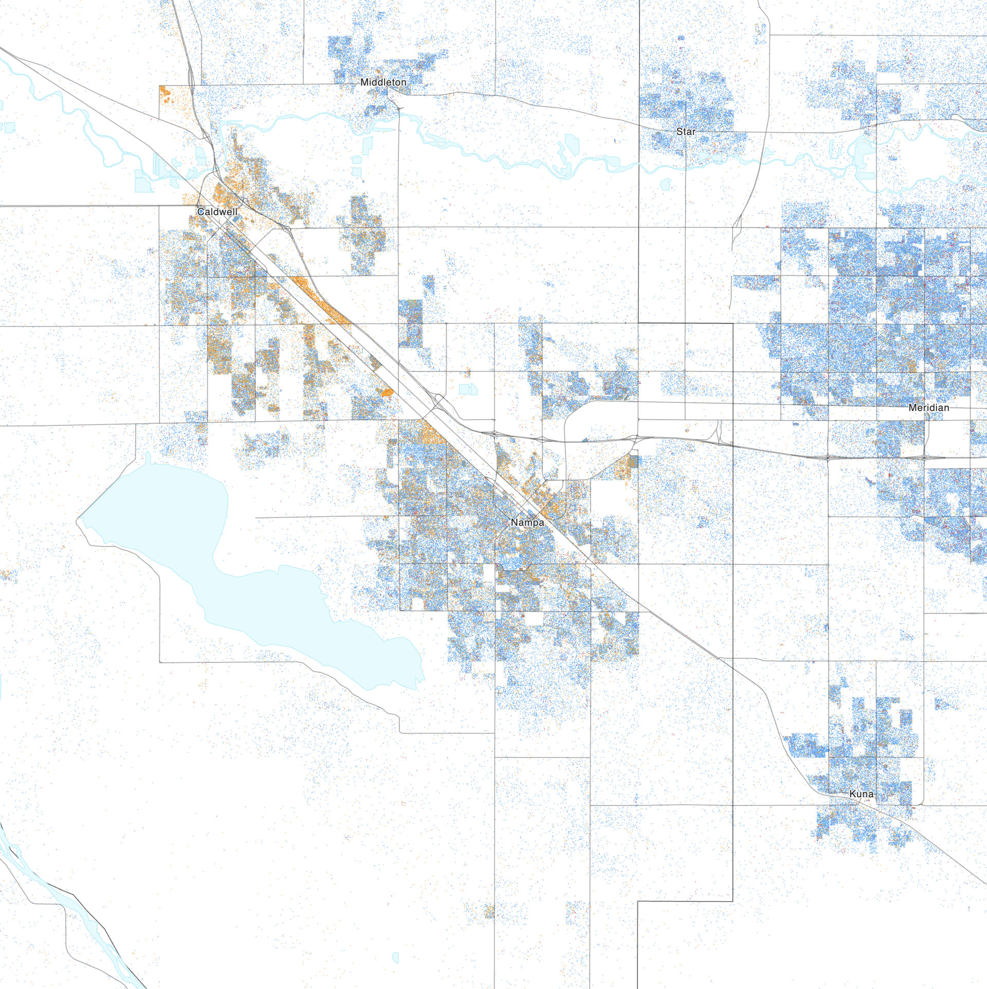 Map of the distribution of races and ethnicities in US cities, …