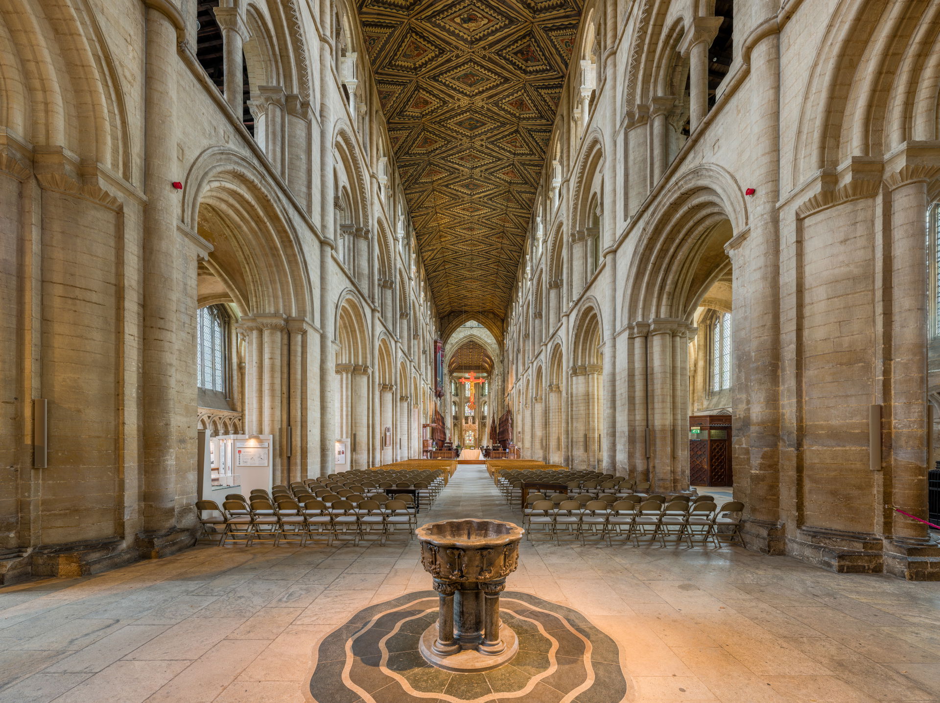 The nave of Peterborough Cathedral looking east in Cambridgeshi…