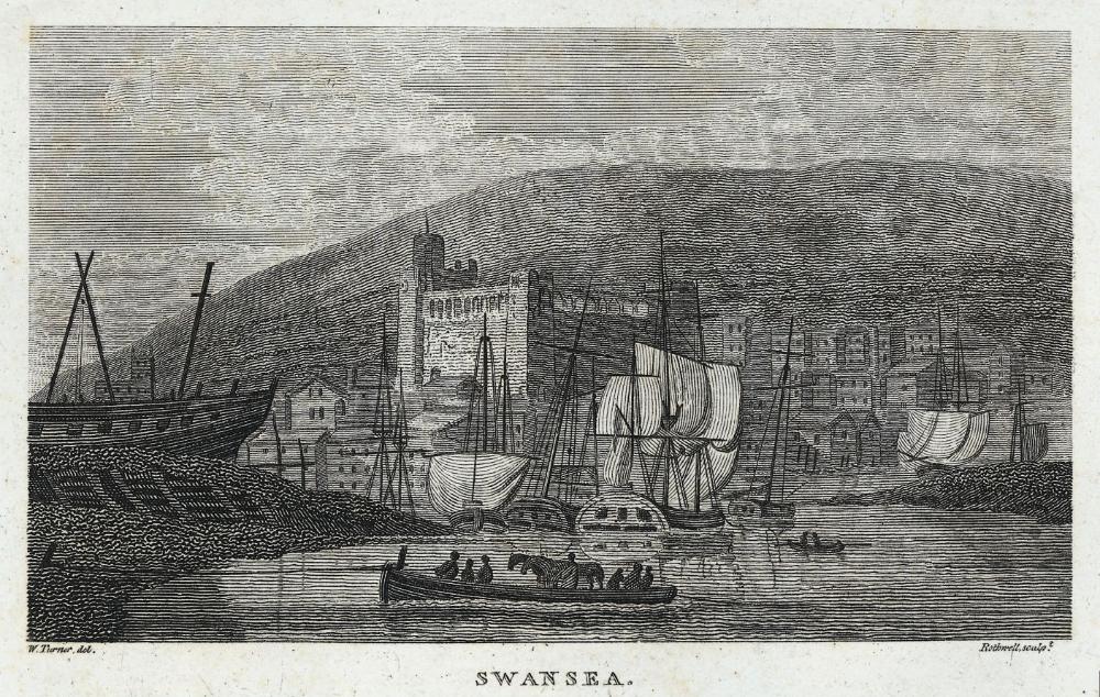 A view of the harbour at Swansea with numerous ships and boats …