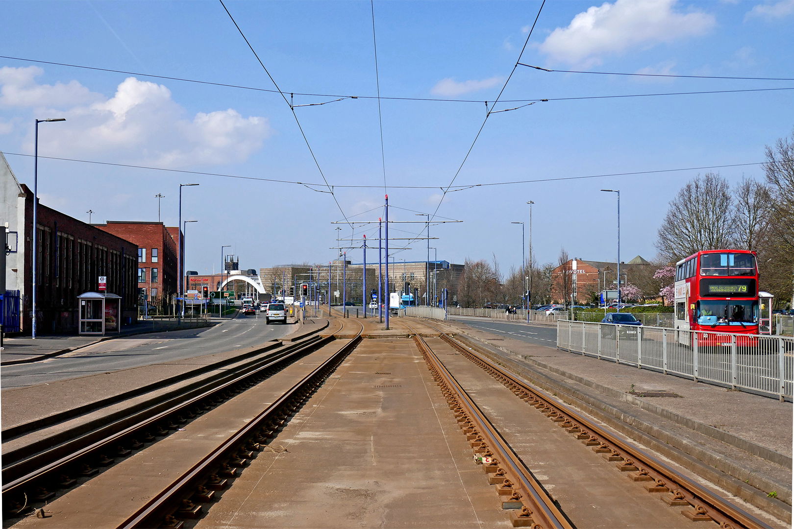 West Midlands Metro track entering Wolverhampton