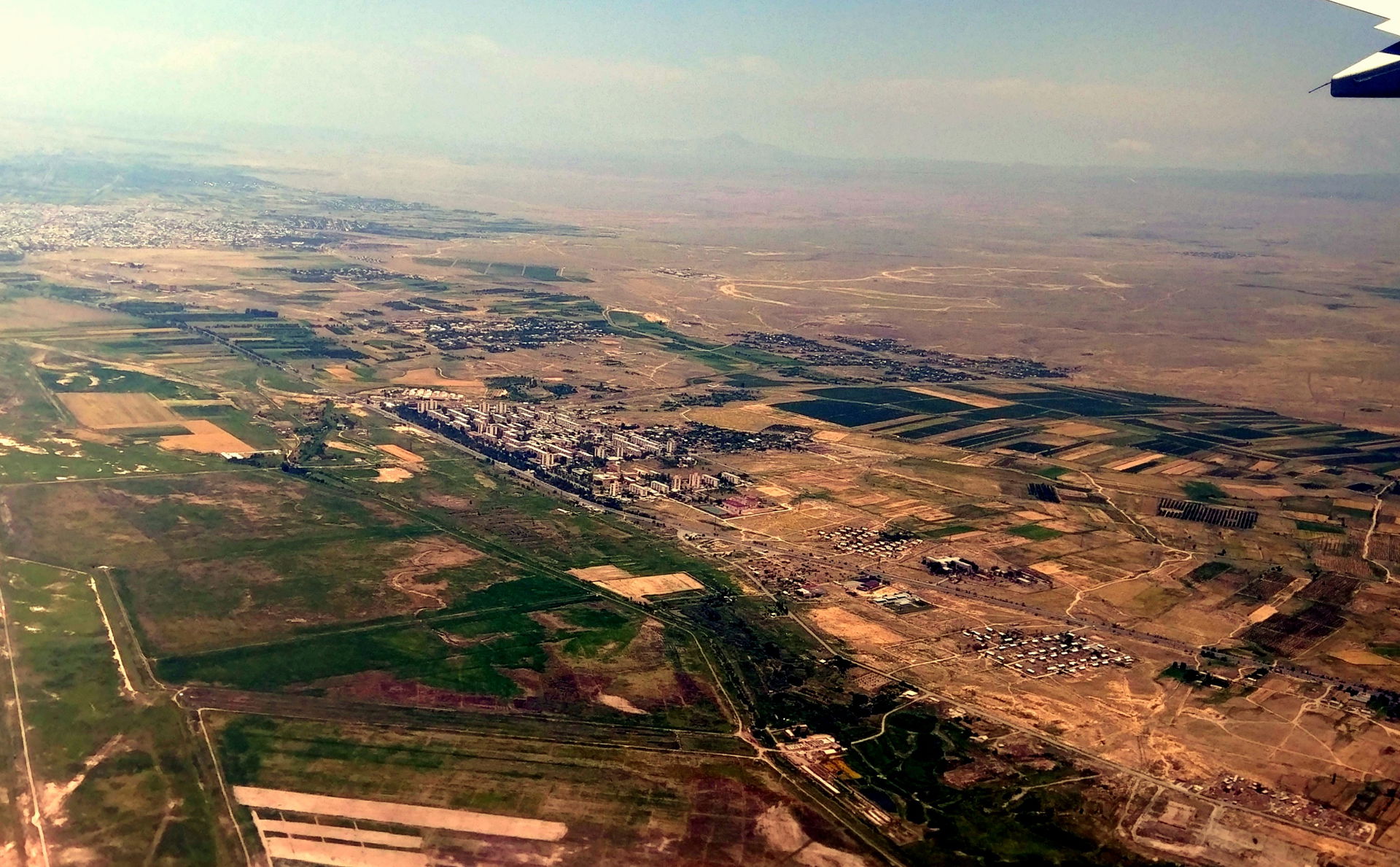 Ararat plain and Metsamor town from the plane, Armavir town and…