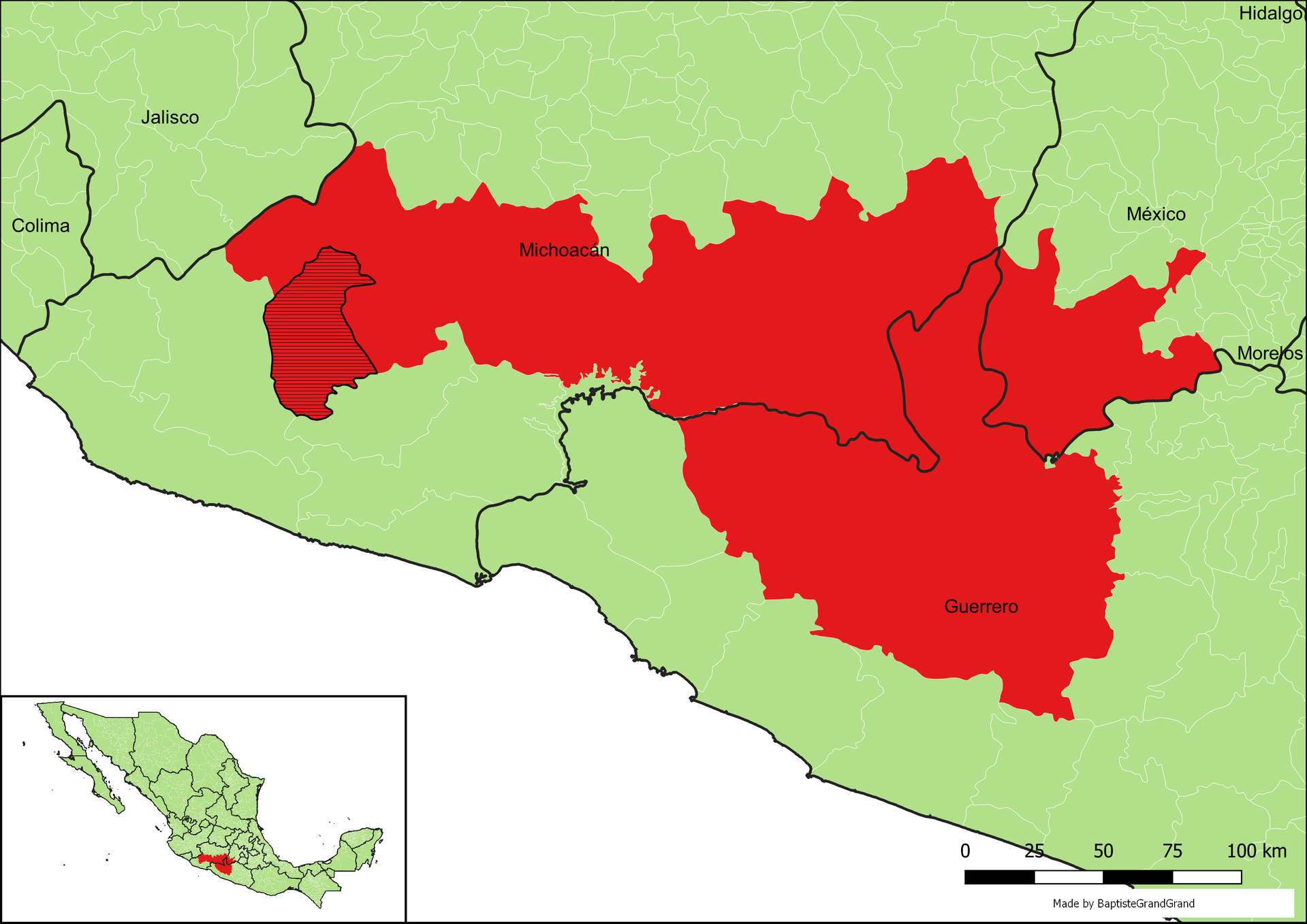 Location of Municipality of Aguililla in Tierra Caliente.