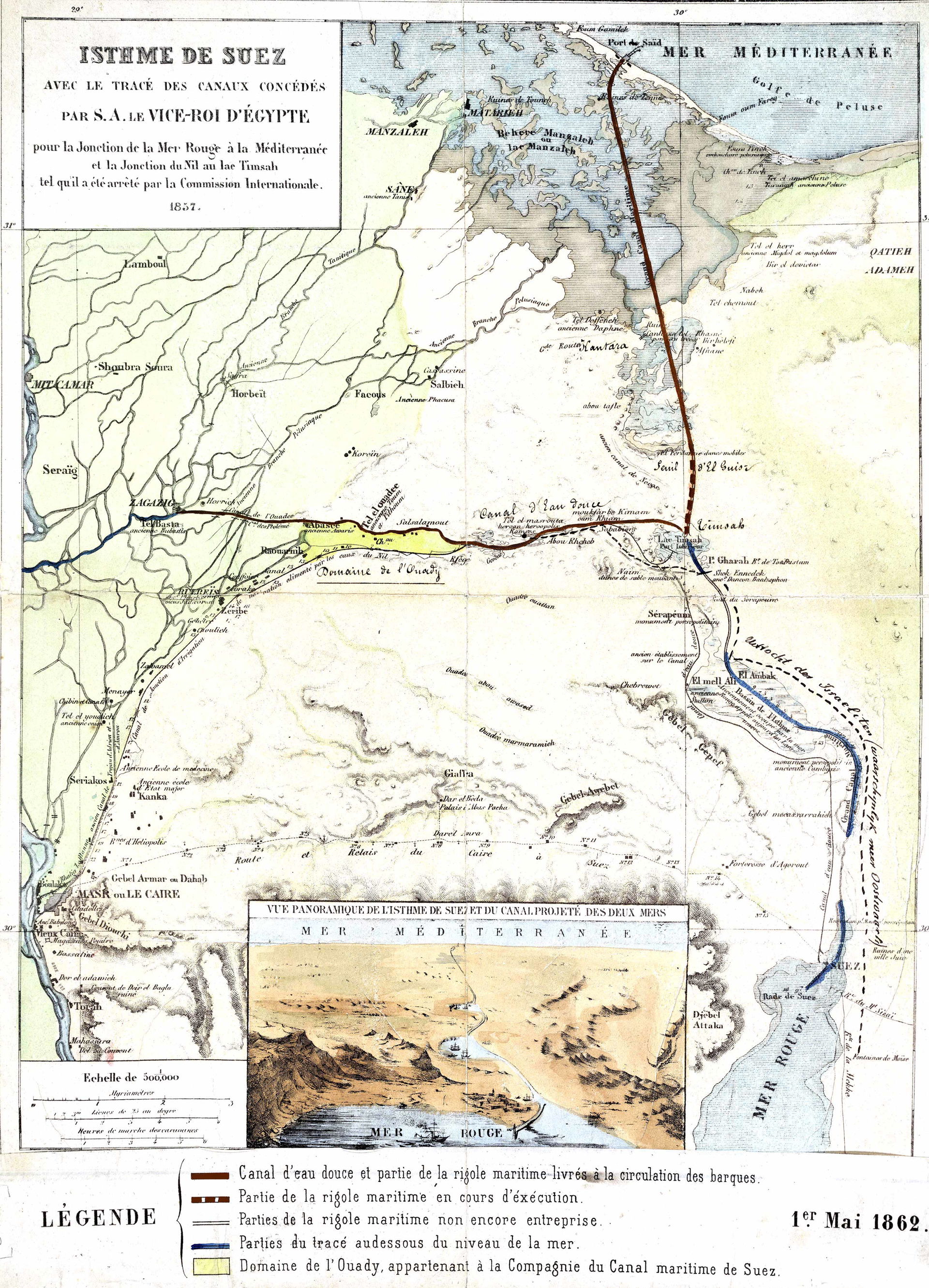 Isthme de Suez - Carte de 1857 avec mise à jour au premier mai …