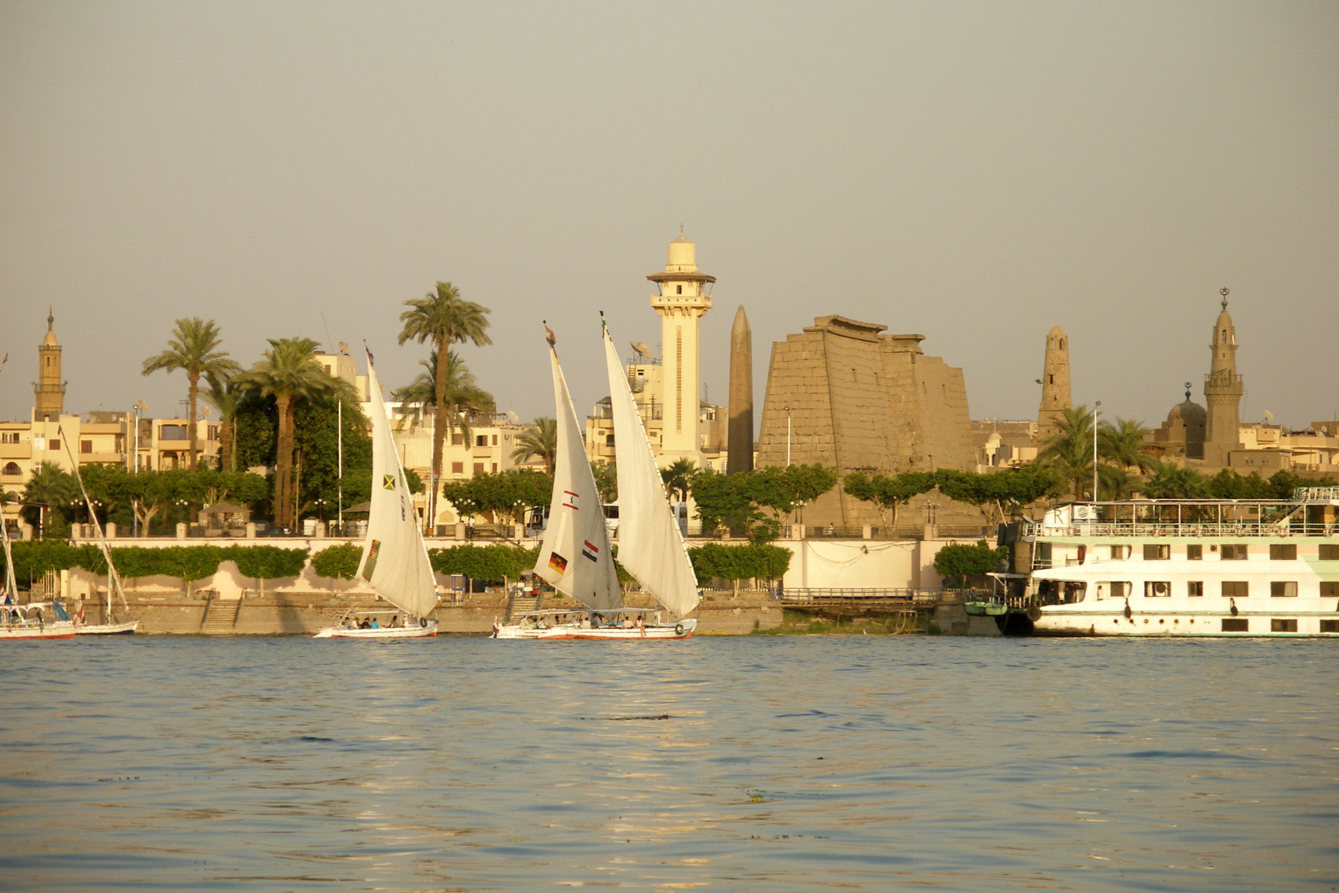 Boats on Nile River in Luxor, Egypt.