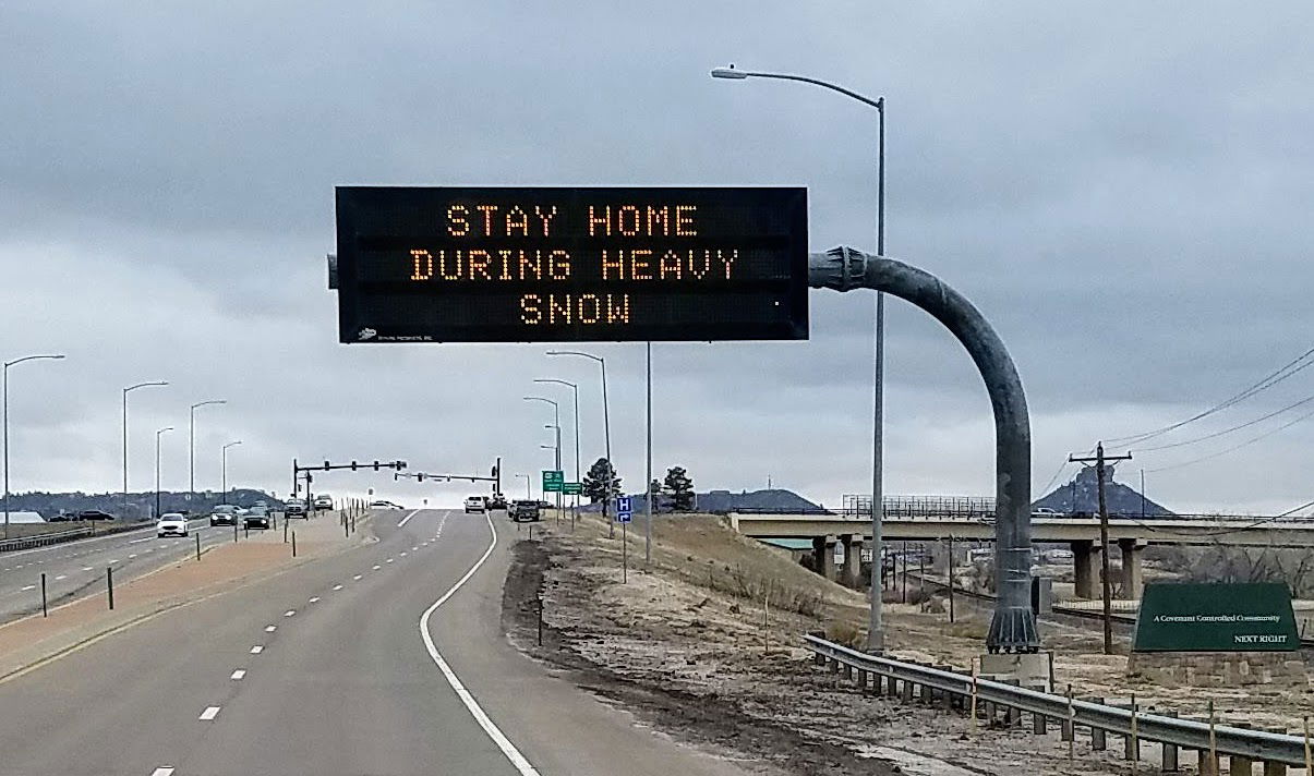 STAY HOME DURING HEAVY SNOW, sign in Castle Rock, CO