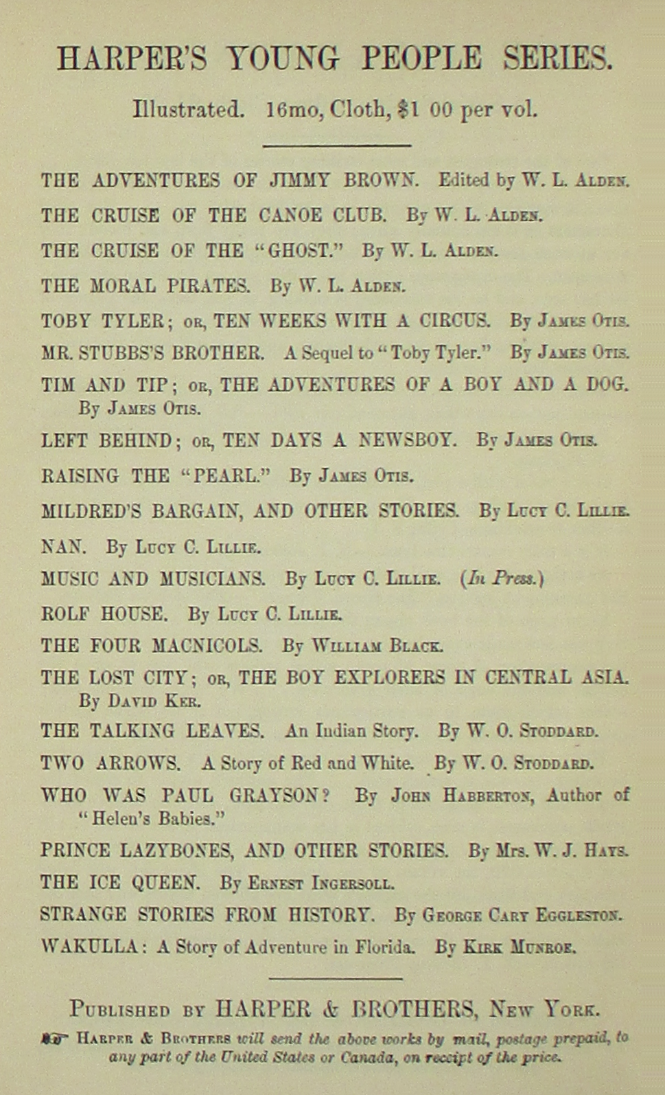 Advertisement for Harper & Brothers printed in "The Childre…