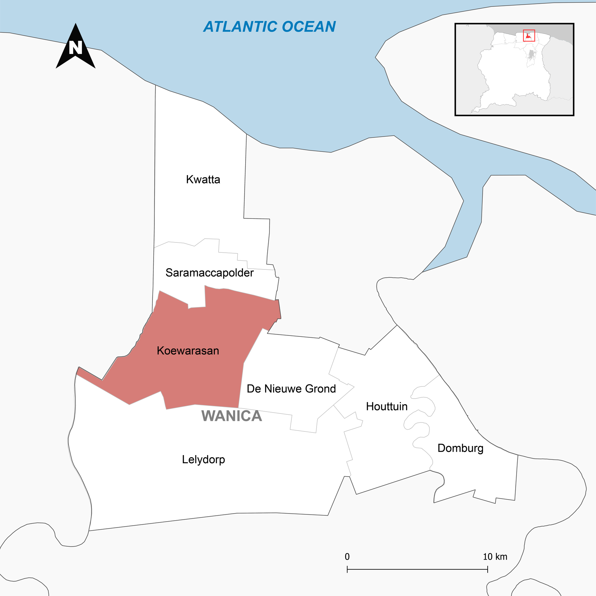 Locator Map for Resort Koewarasan in District Wanica, Suriname,…