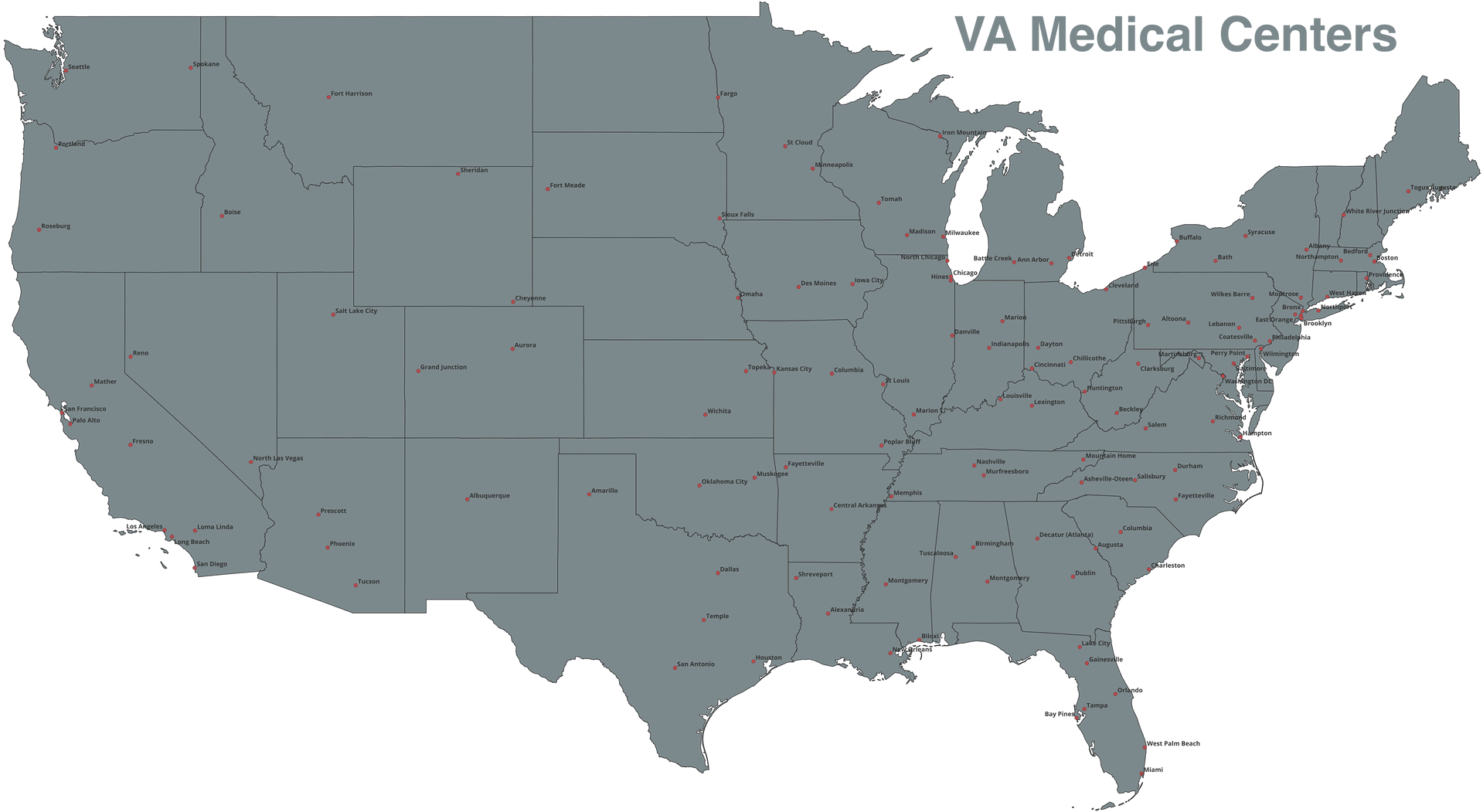 Showing 131 VA Medical Centers in the Contiguous United States