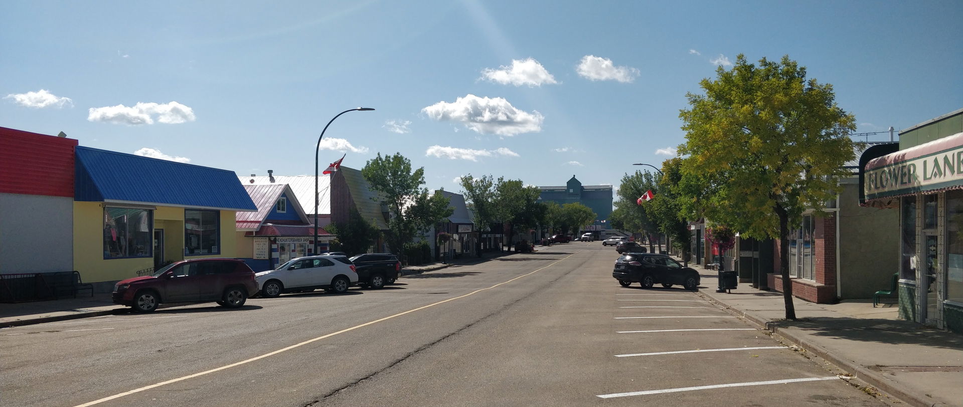 Main street of Barrhead, Alberta. Nearly deserted on Labour Day.