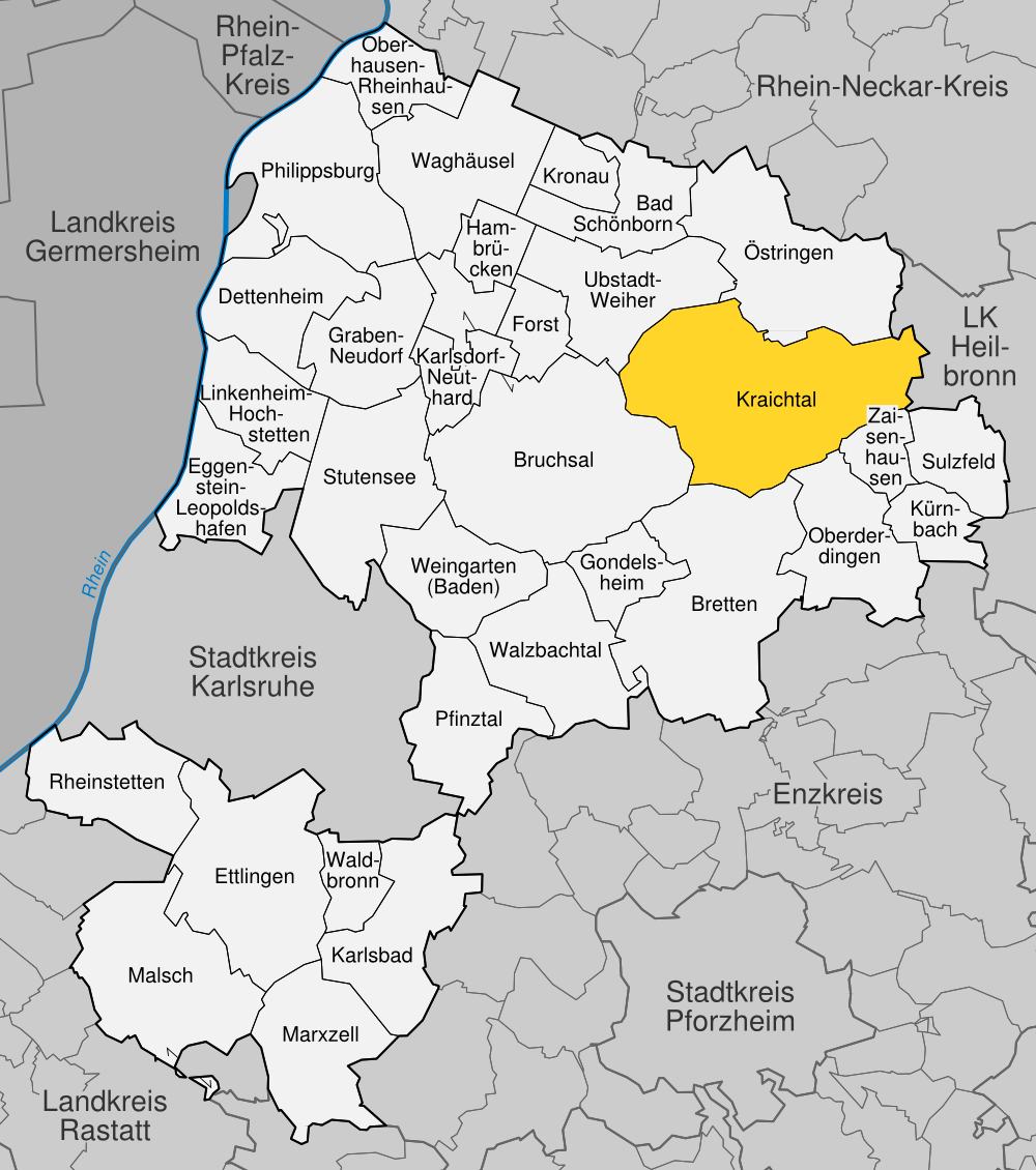 position of Kraichtal within distict of Karlsruhe, Baden-Württe…