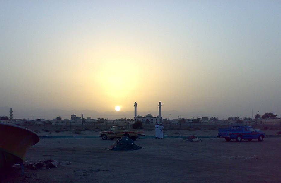 Sunset over the city of Shinas, northern Oman