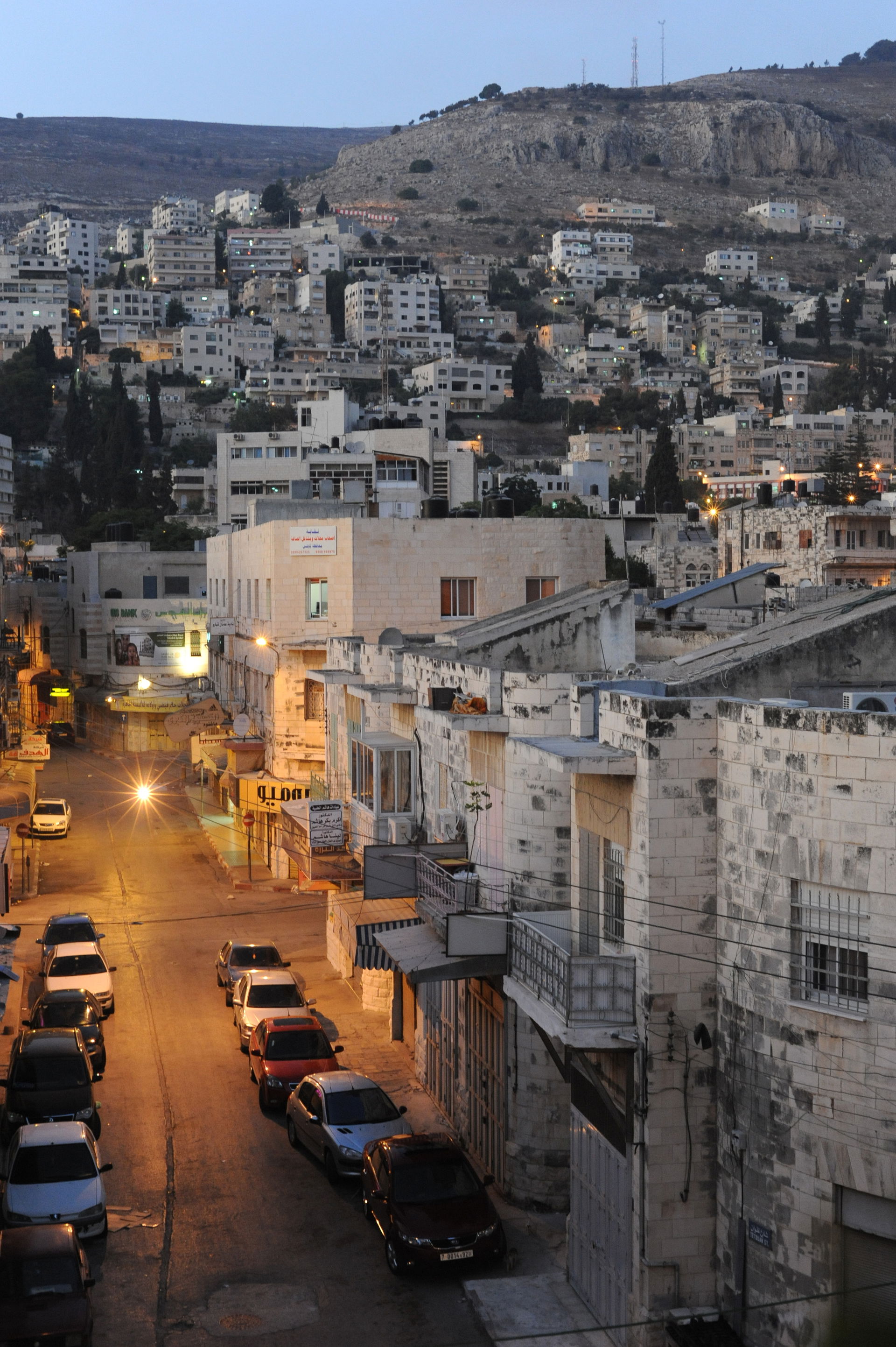 Streets of Nablus, West Bank, during evening twilight