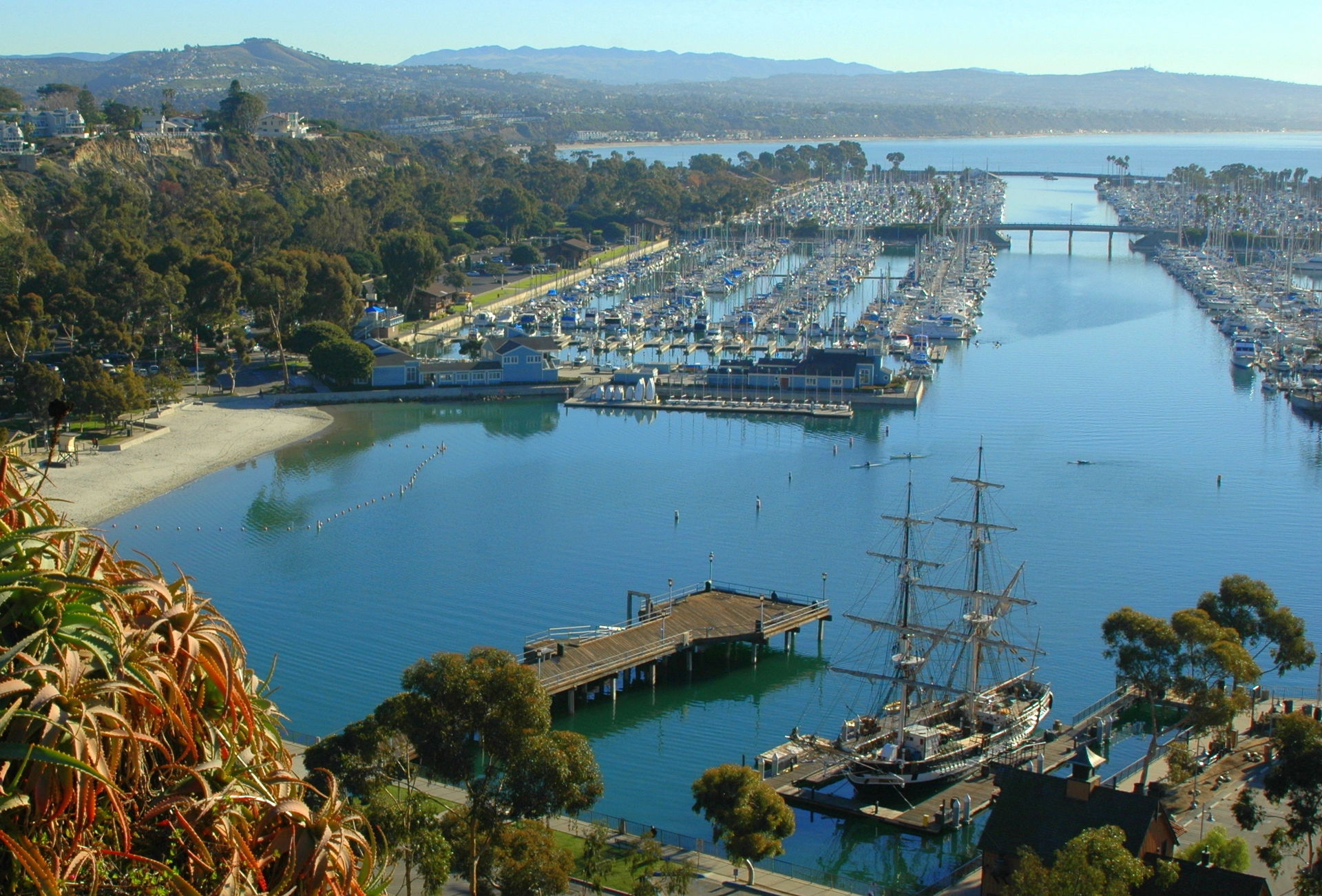 View of Dana Point Harbor with the ship "Spirit of Dana Point" …