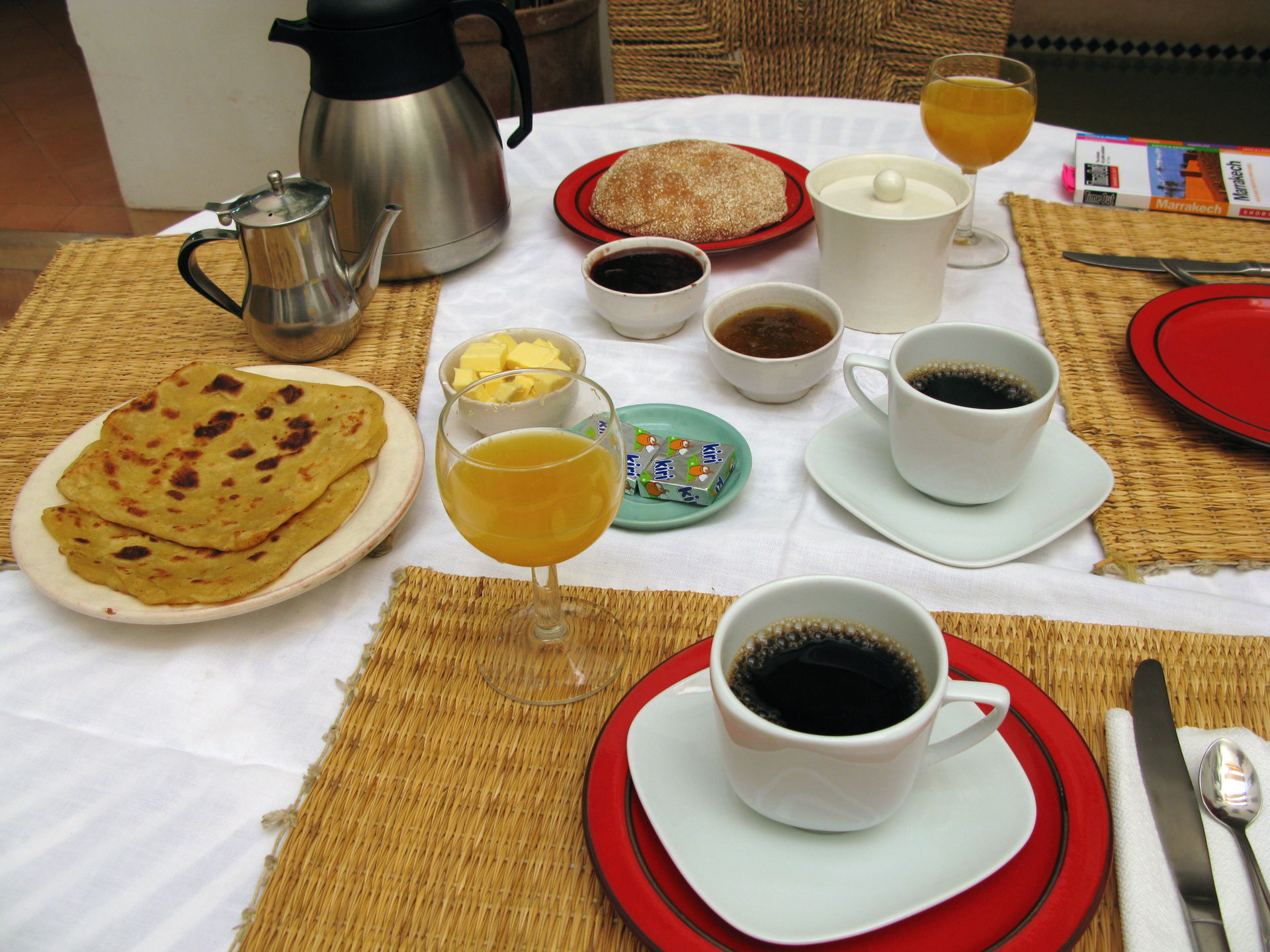 fresh bread and pancakes with fig jam