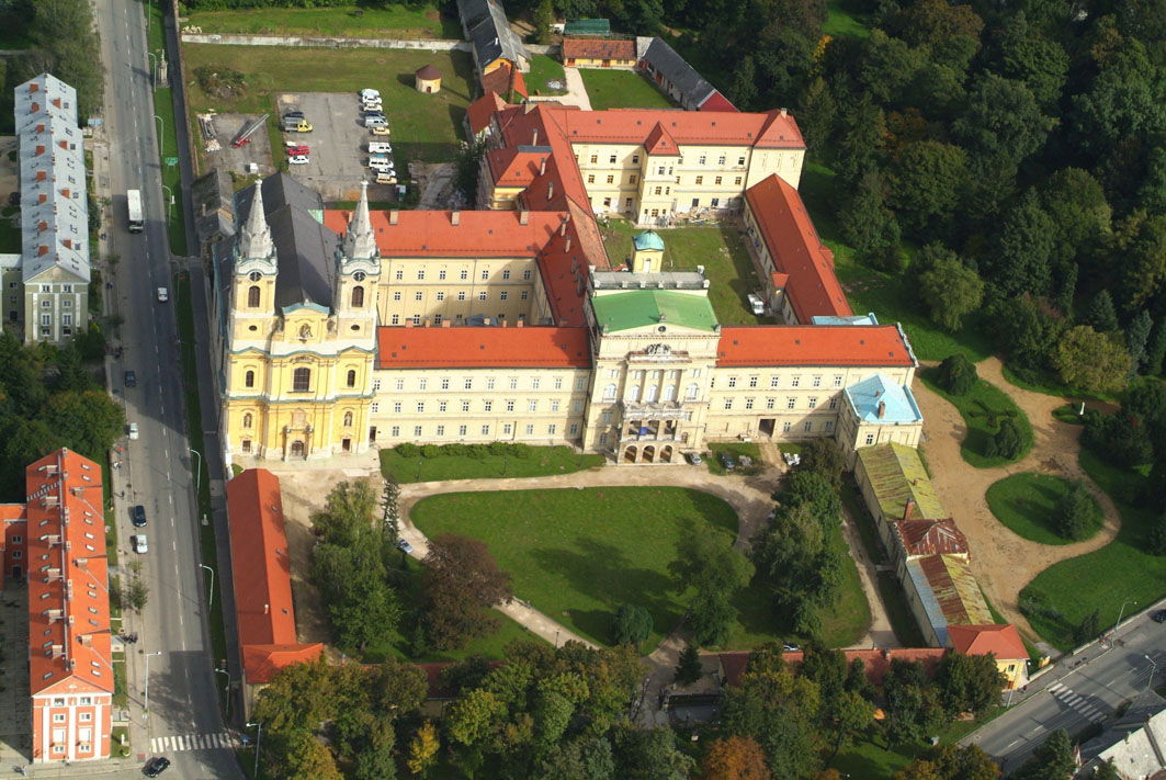 Aerial photograph of Cistercian Church and Abbey of Zirc, Hunga…