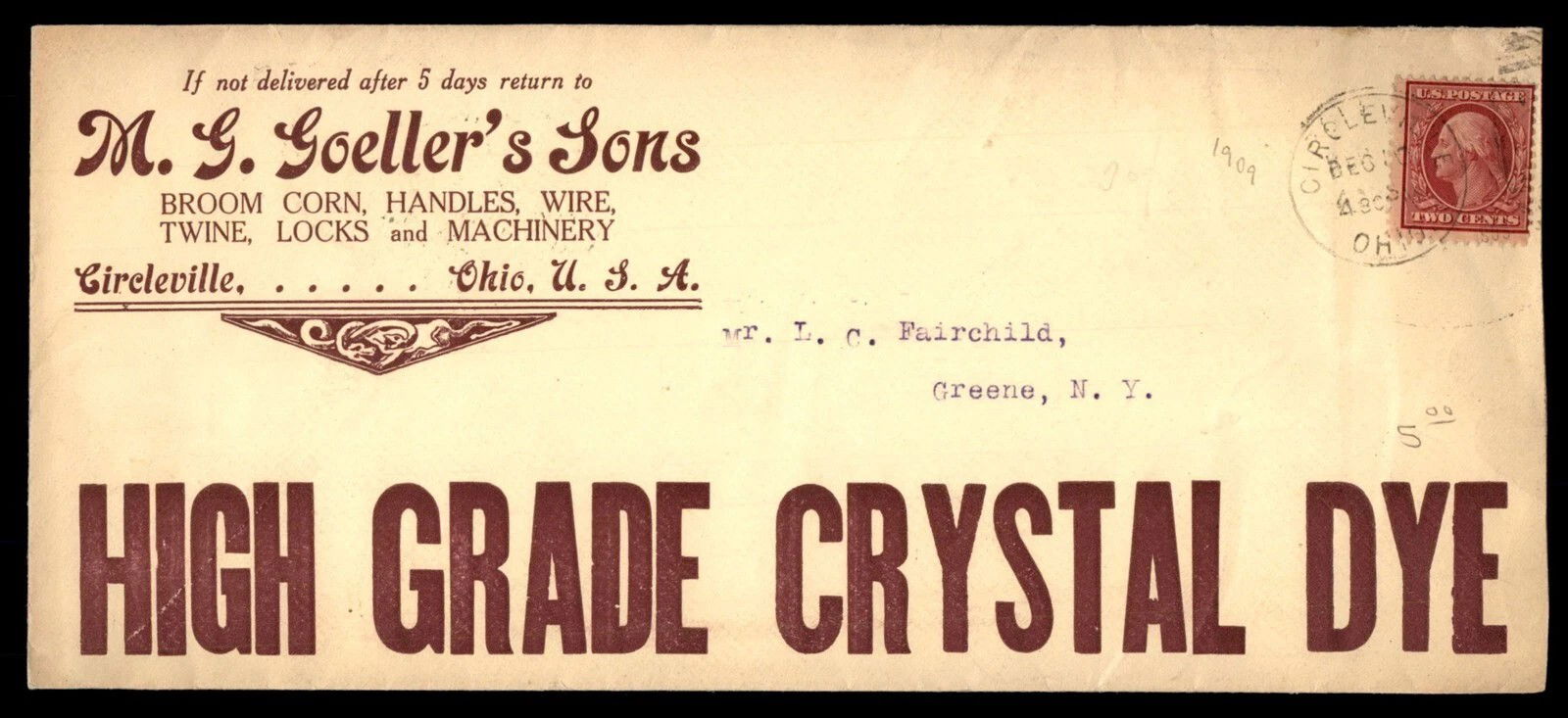 US 1910s Circleville OH High Grade Crystal Dye Advertising Cove…