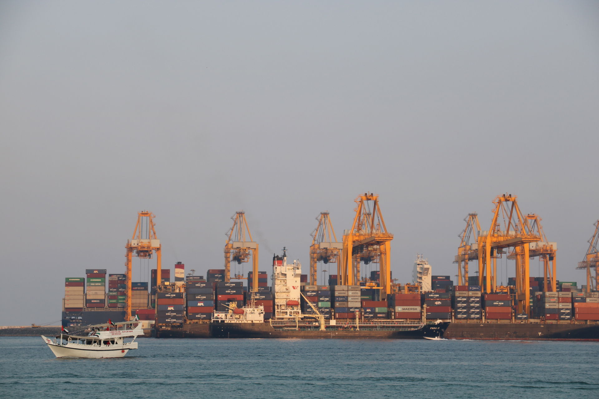 Shipping vessel anchored at Fujairah Port in UAE