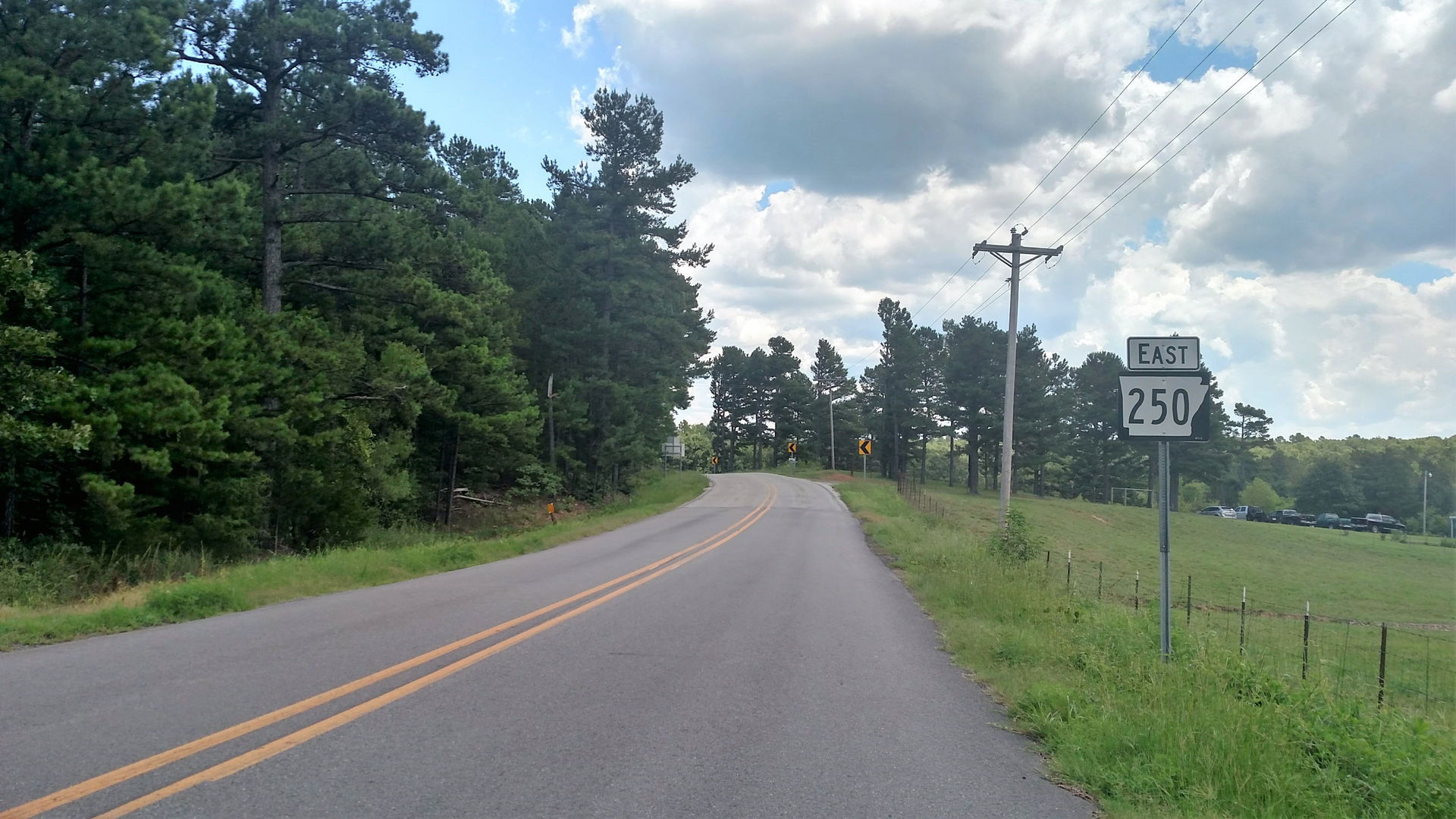 First AR 250 reassurance marker east of the US 71B intersection…