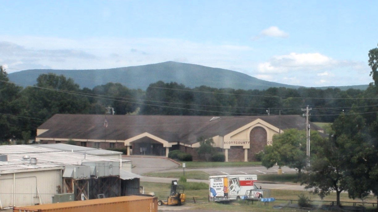 Scott County Courthouse in Waldron, AR with Poteau Mountain in …